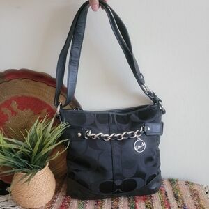 Coach black shoulder bag convertible crossbody bag Silver chain charm
